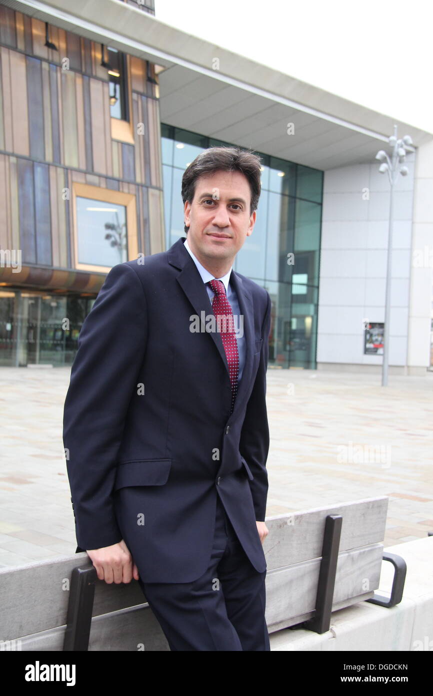 Labour Party leader & MP for Doncaster North, Ed Miliband visits Cast, Doncaster's performance venue, South Yorkshire, UK Stock Photo