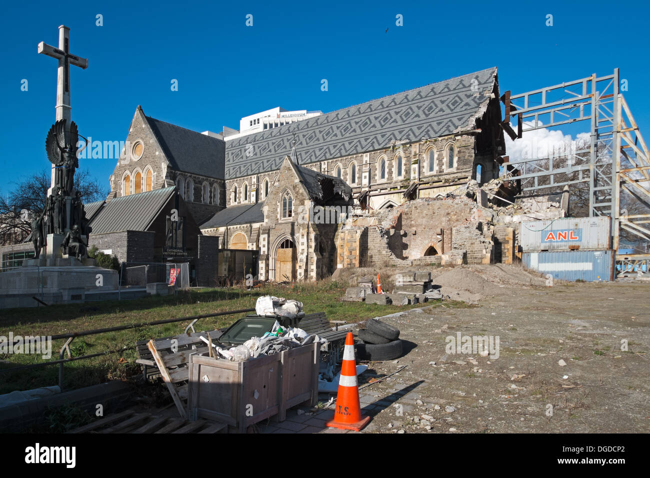 Christchurch Cathedral after the earthquake Stock Photo