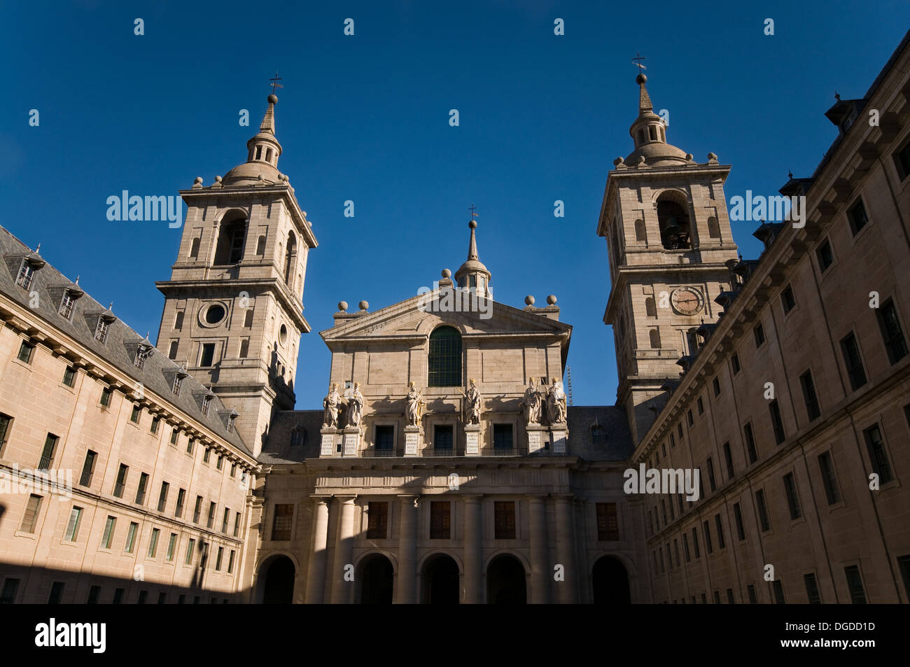 Royal Monastery of San Lorenzo de El Escorial. Madrid, Spain. Basilica Facade Stock Photo