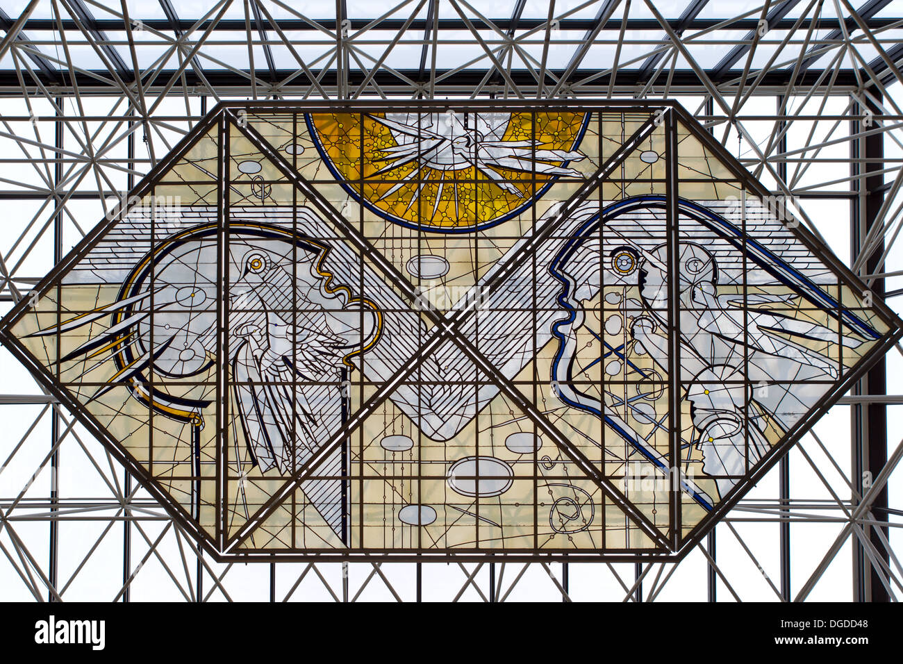 Stained glass in the fuel central hall of airport Keflavik, Iceland Stock Photo