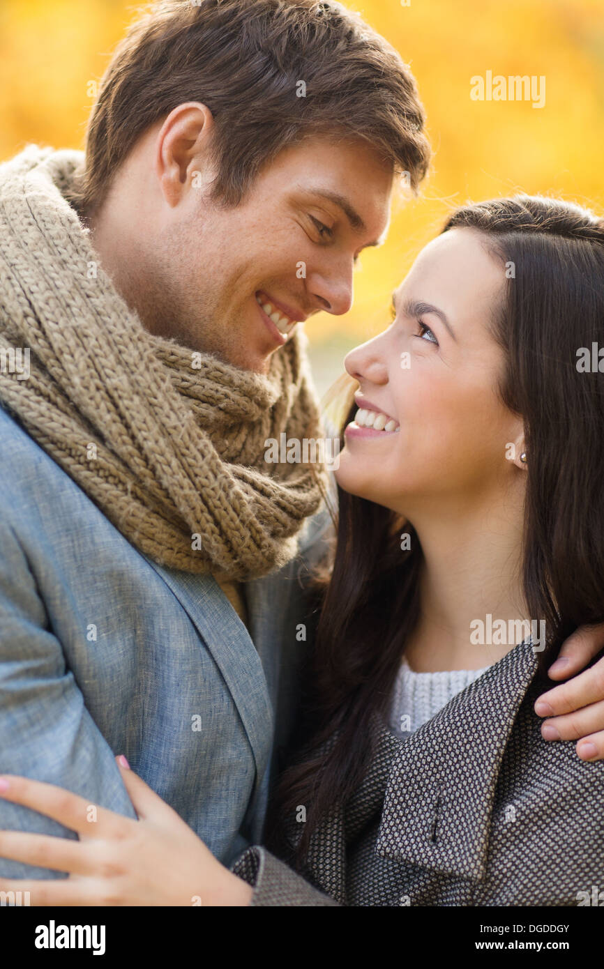 romantic couple kissing in the autumn park Stock Photo - Alamy