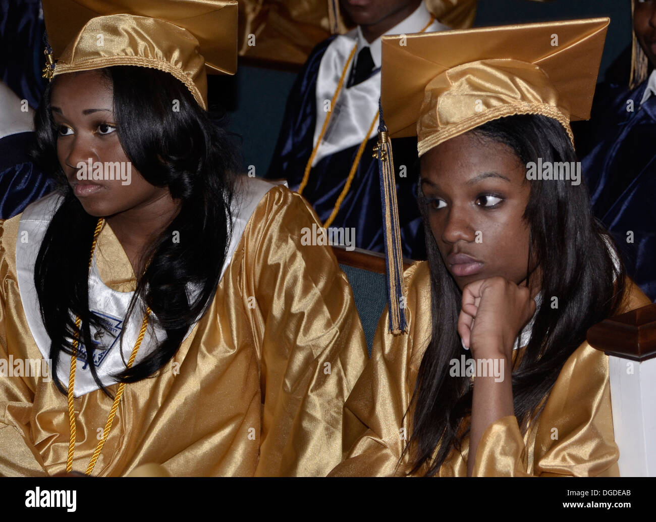 High school graduates at a graduation ceremony for graduates and their