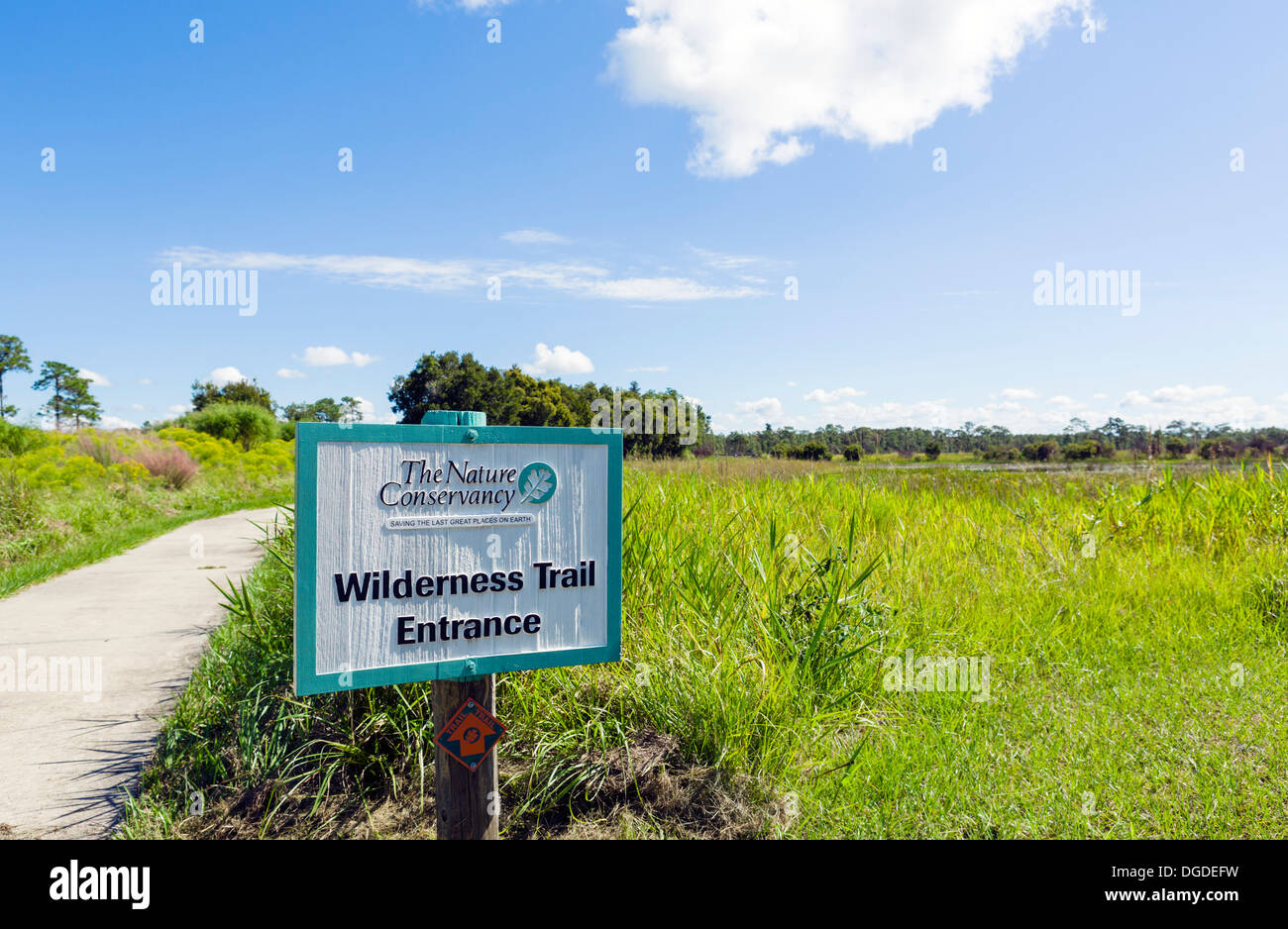 Trailhead at the Nature Conservancy Disney Wilderness Preserve, Poinciana, Kissimmee, near Orlando, Central Florida, USA Stock Photo
