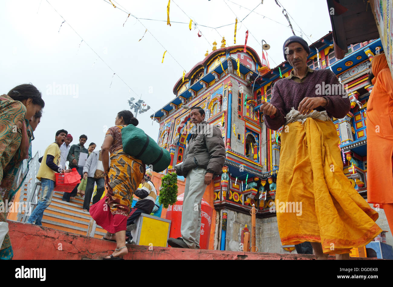 Badrinath temple in the Himalayas, India Stock Photo