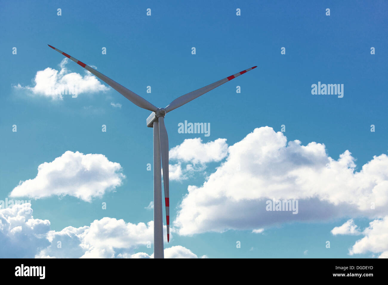 Landscape with wind turbines. Blue sky with white clouds in the ...