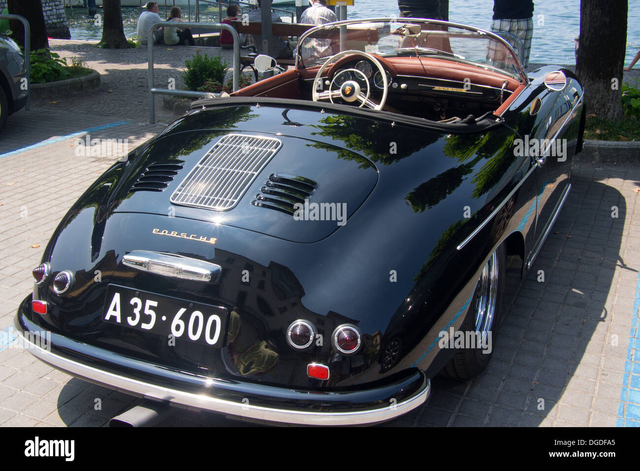 Beautiful Posrche 356 'Speedster' with special number plate '..35-6..', Bellagio, Lake Como, Lombardy, Italy Stock Photo