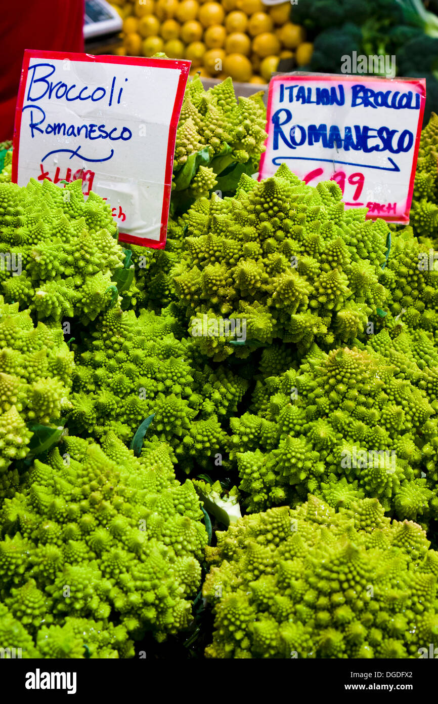 Italian broccoli romanesco. Pike Place Market, Seattle, Washington, USA. Stock Photo