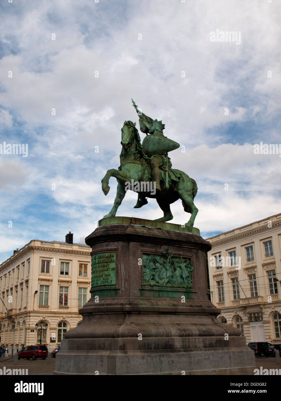 Equestrian statue of Godfrey of Bouillon in Brussels Place Royale Stock
