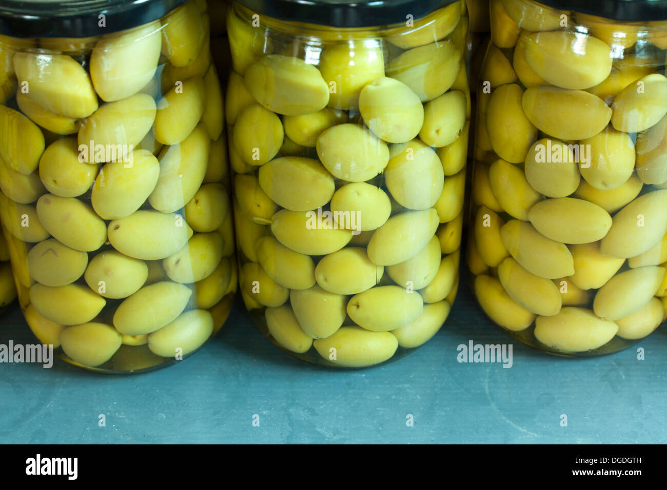 Green olives in jar Stock Photo Alamy