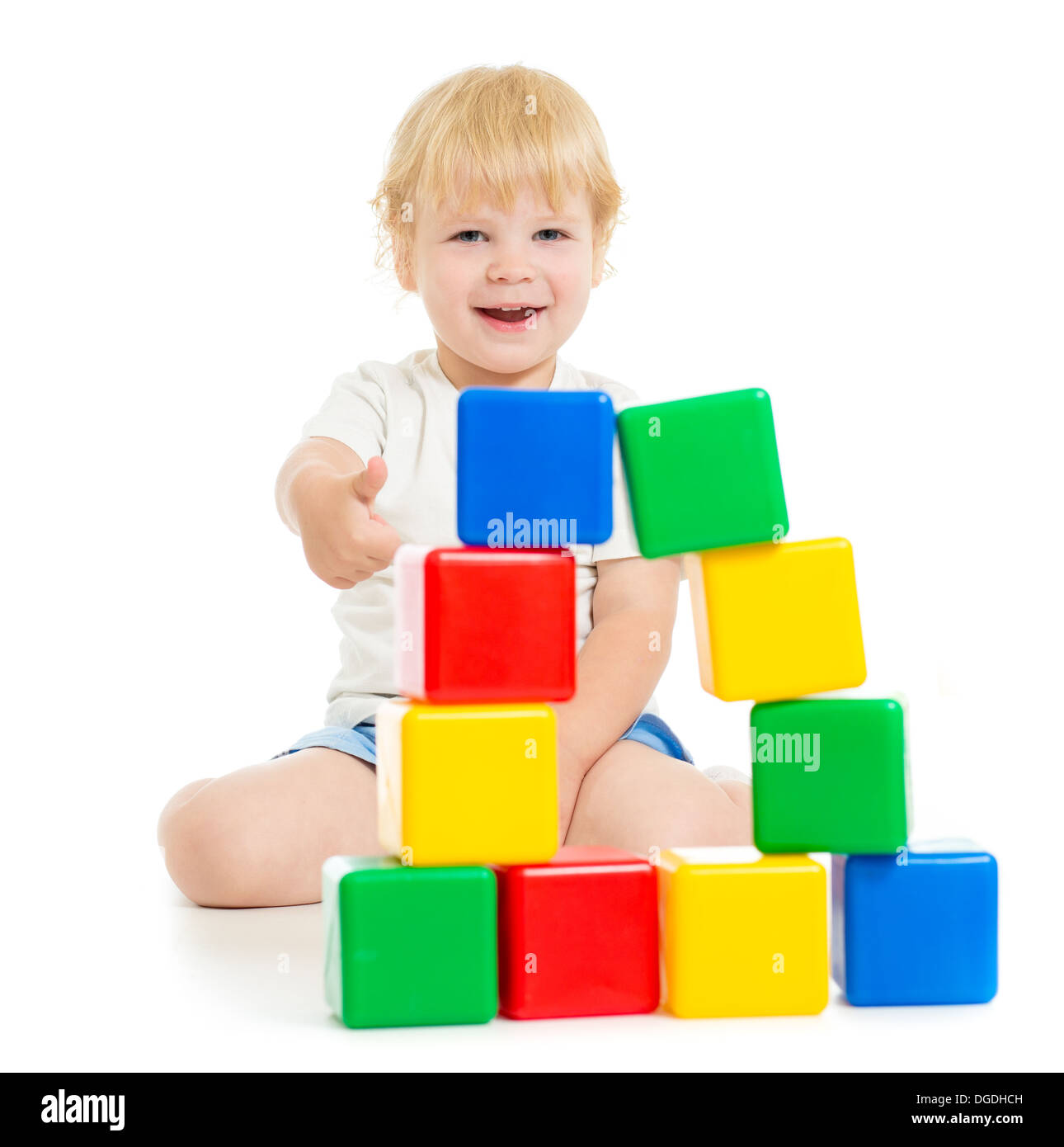 kid playing with blocks Stock Photo