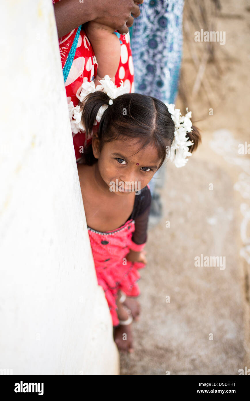 Happy young rural Indian village girl. Andhra Pradesh, India Stock Photo