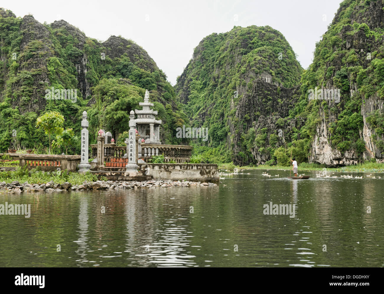 old temple on the Tam Coc River in Ninh Binh, Vietnam Stock Photo