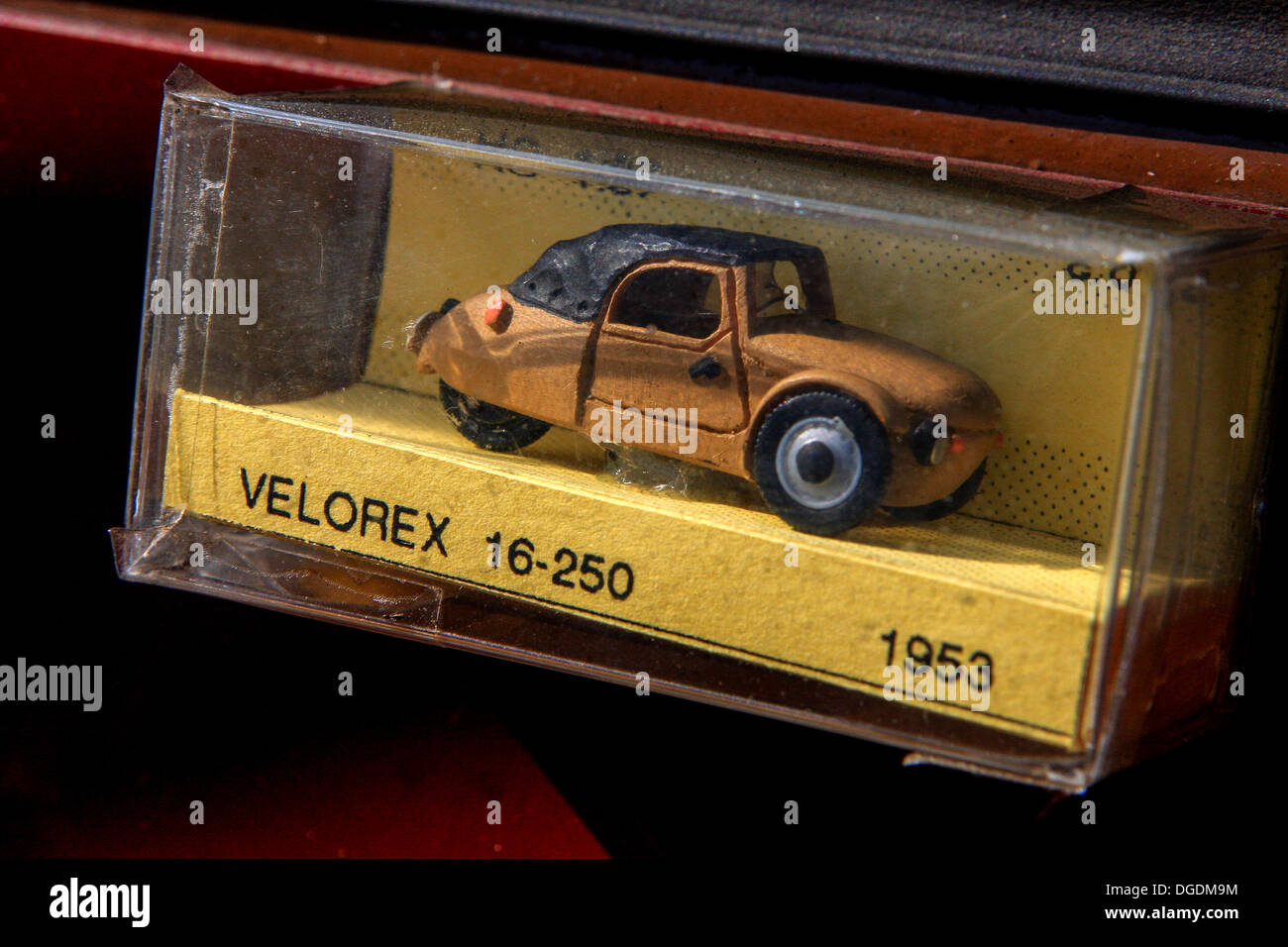 Velorex a small three-wheeled car was manufactured in Czechoslovakia. Designed as a special car for the disabled. Toy model Stock Photo