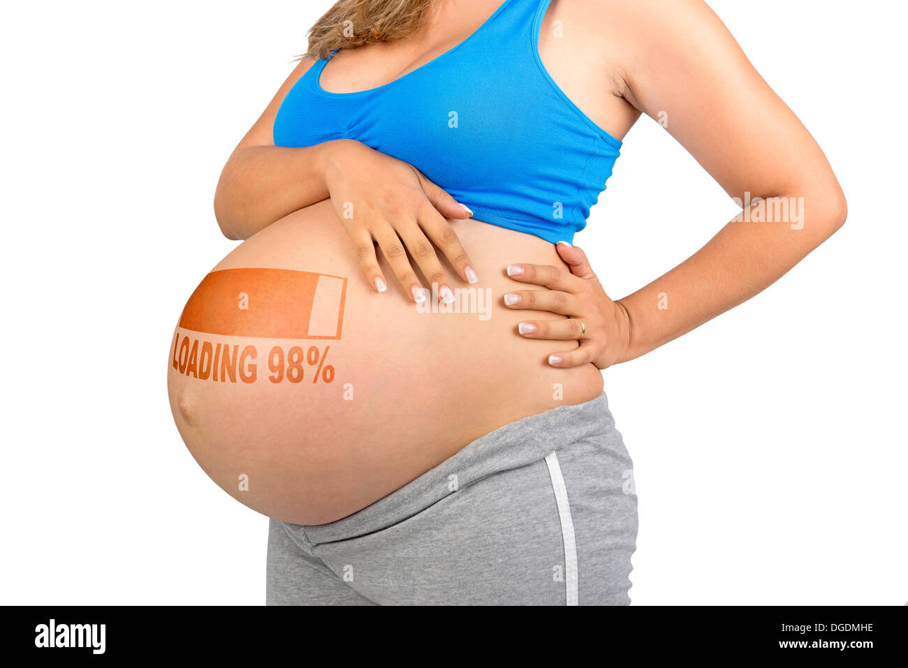 Pregnant woman belly isolated in white Stock Photo