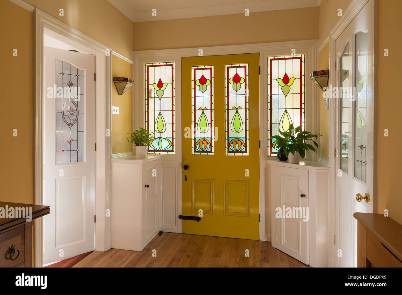 Front door and hallway of domestic house Stock Photo