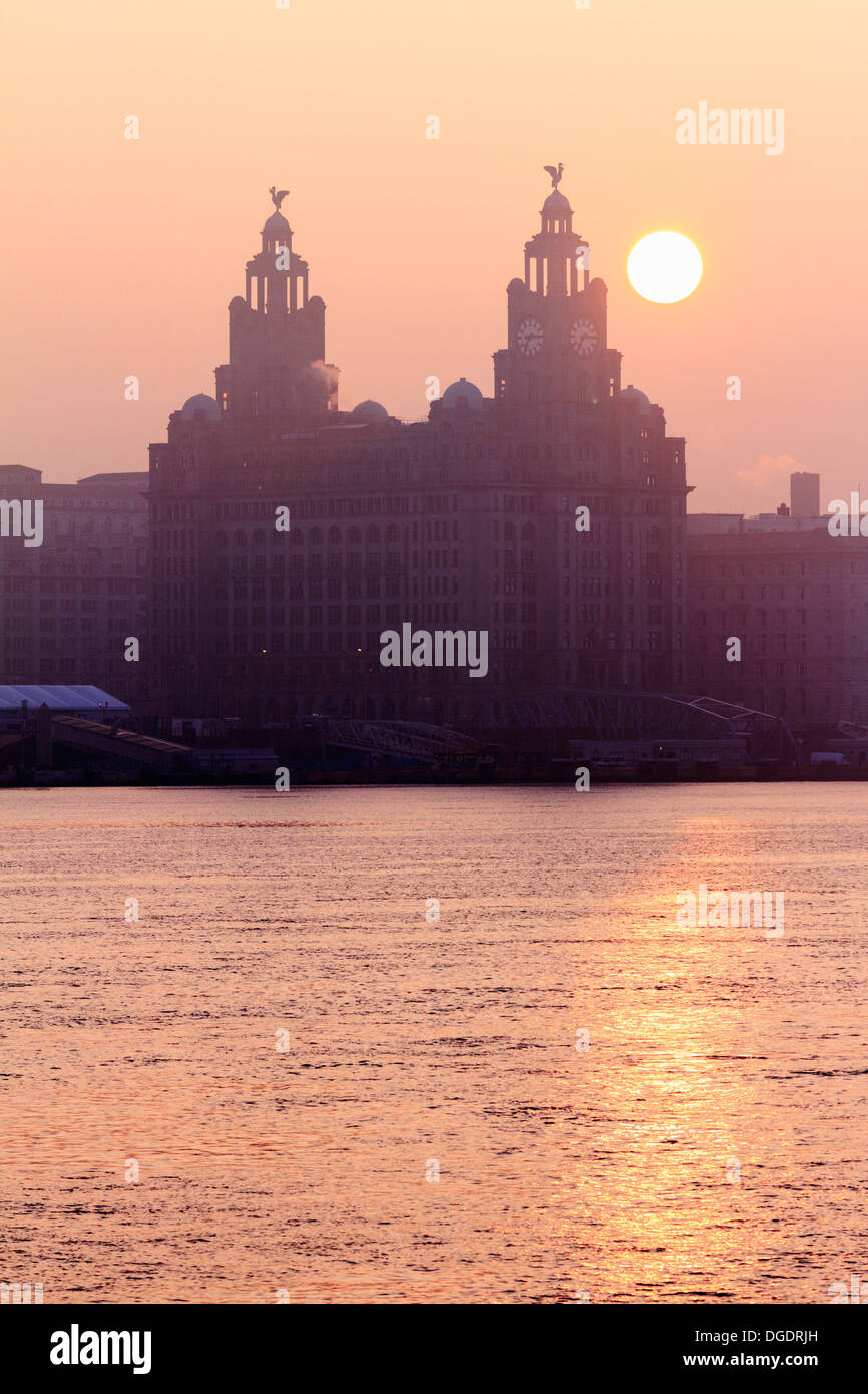 Liver buildings Liverpool sunrise Stock Photo