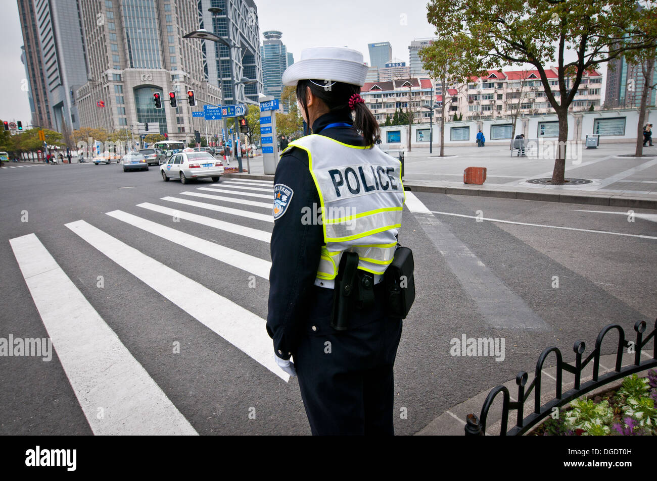 traffic police officer on duty in Shanghai, China Stock Photo