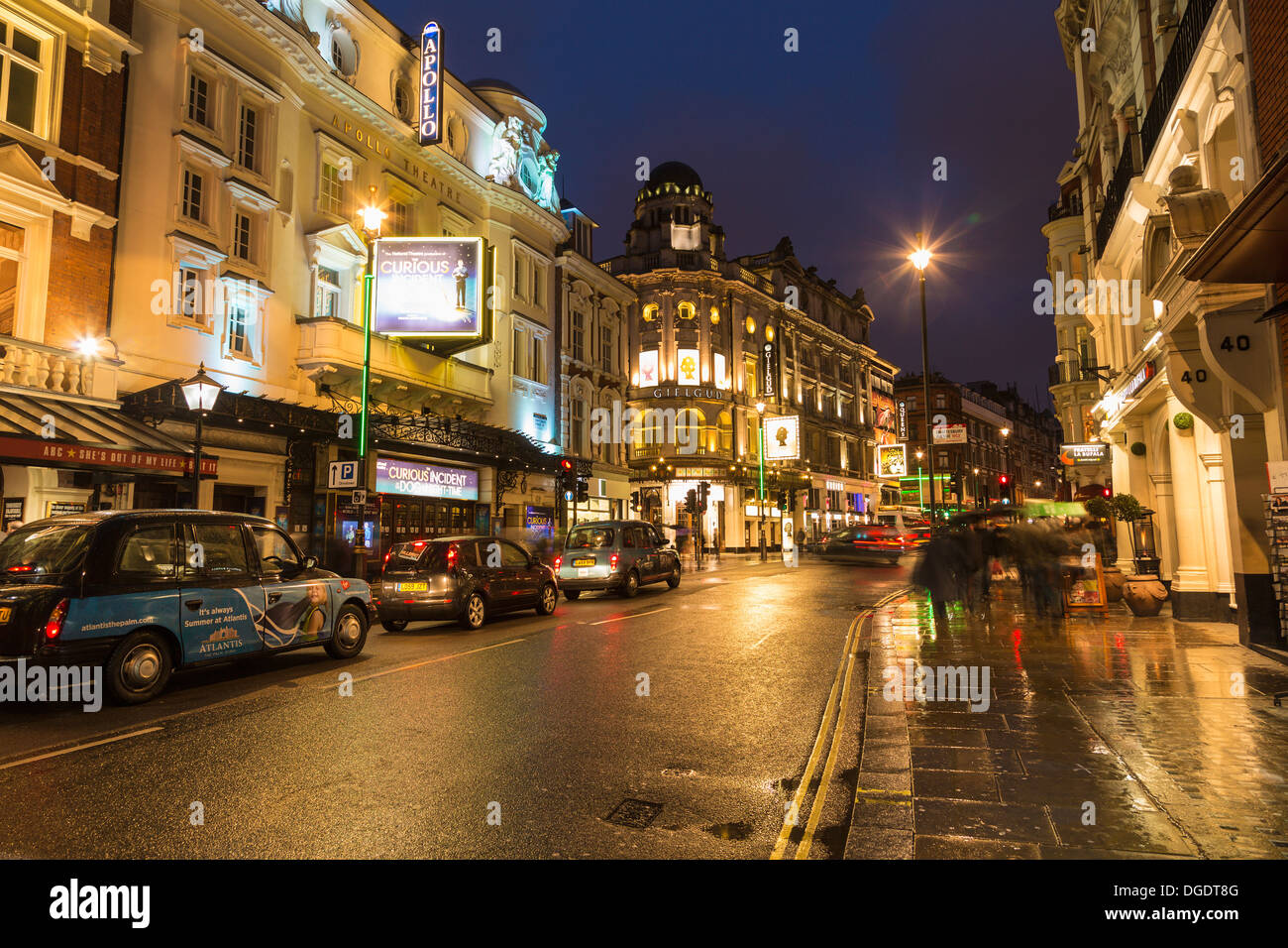 Shaftesbury Avenue West End theatres at night London Stock Photo