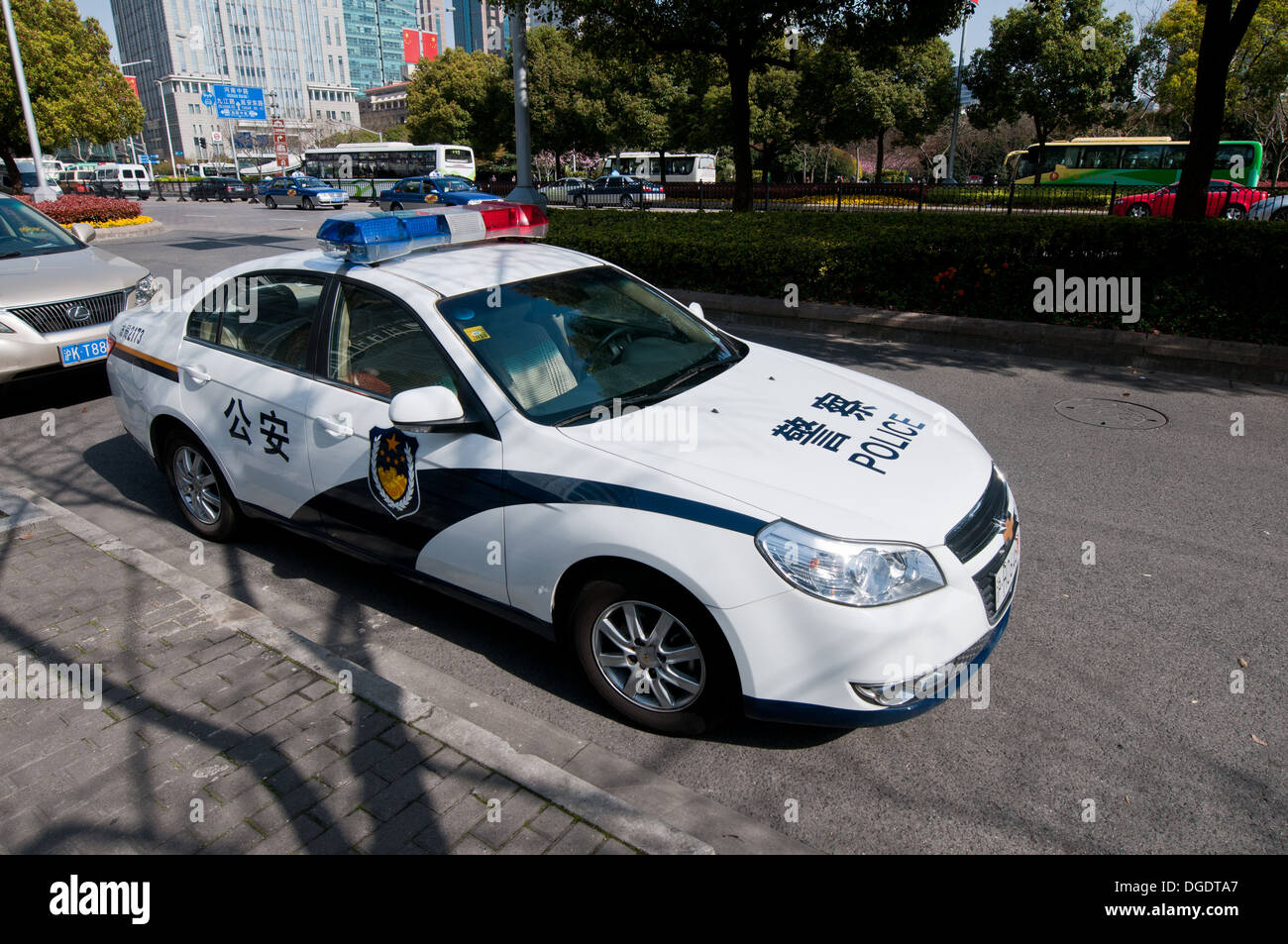 Police car on street in Shanghai, China Stock Photo