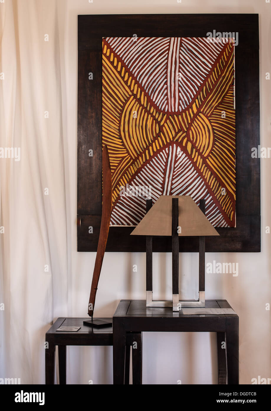 Painting, tables, and lamps Stock Photo Alamy