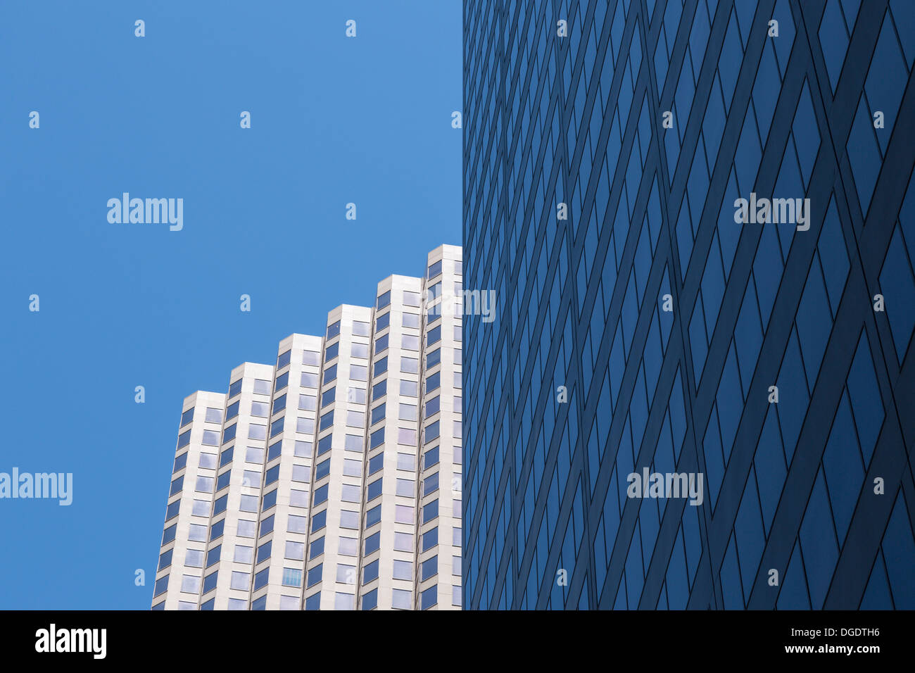 View upwards of modern skyscrapers and office blocks in Lamar Street Houston USA Stock Photo