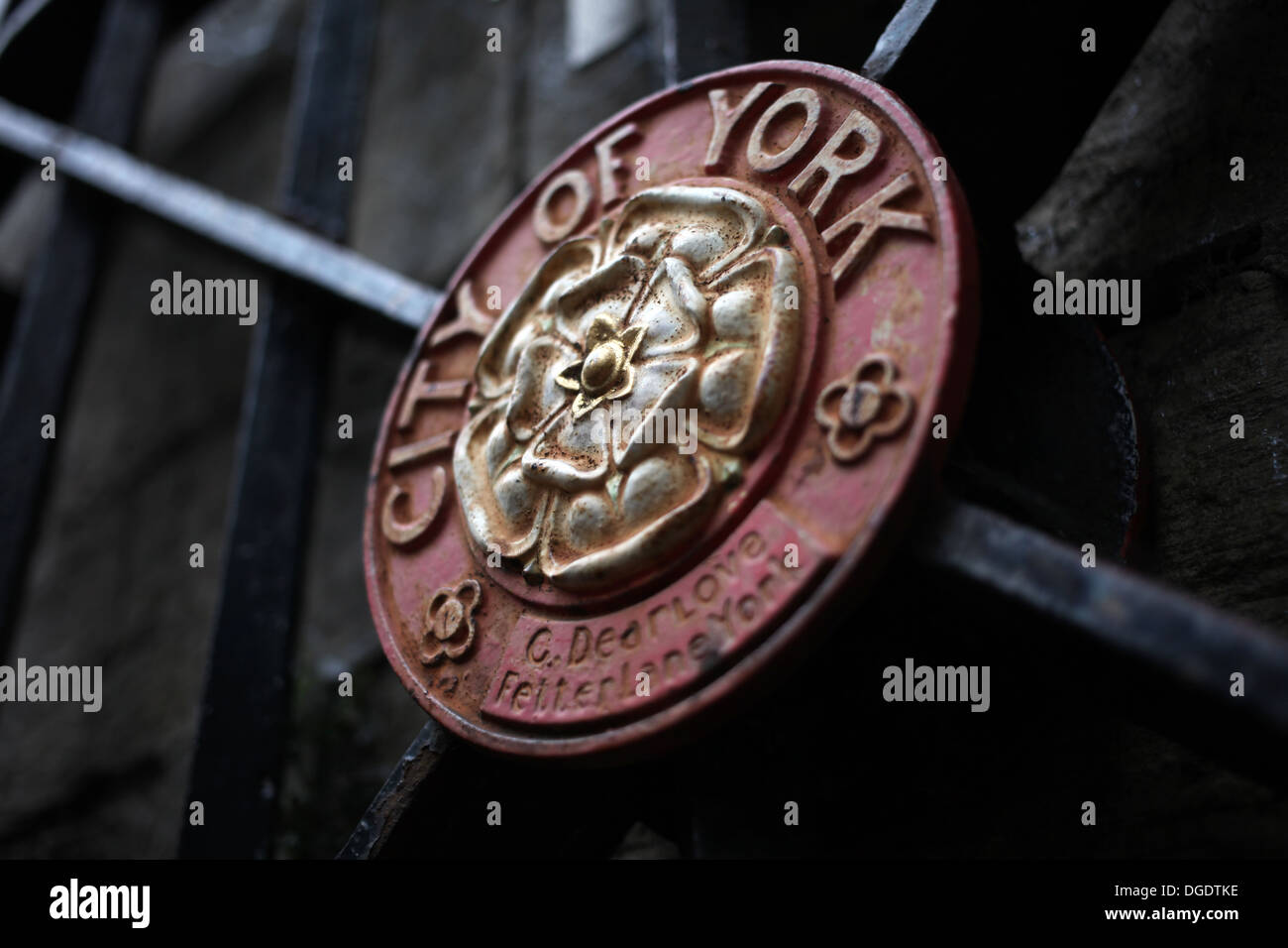 Mark of city of York on a bridge - White Rose of York - Rose alba Stock Photo