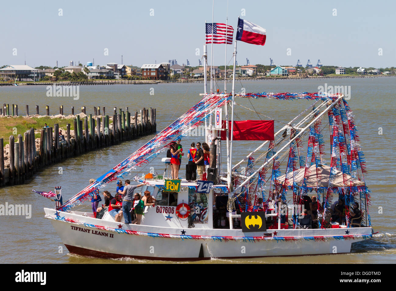 Decorated shrimp boat the Blessing of the Fleet festival at Kemah boardwalk Texas Stock Photo