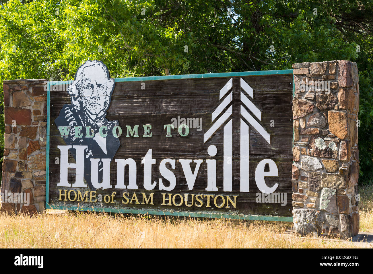 to Huntsville sign home of Sam Houston Texas Stock Photo Alamy