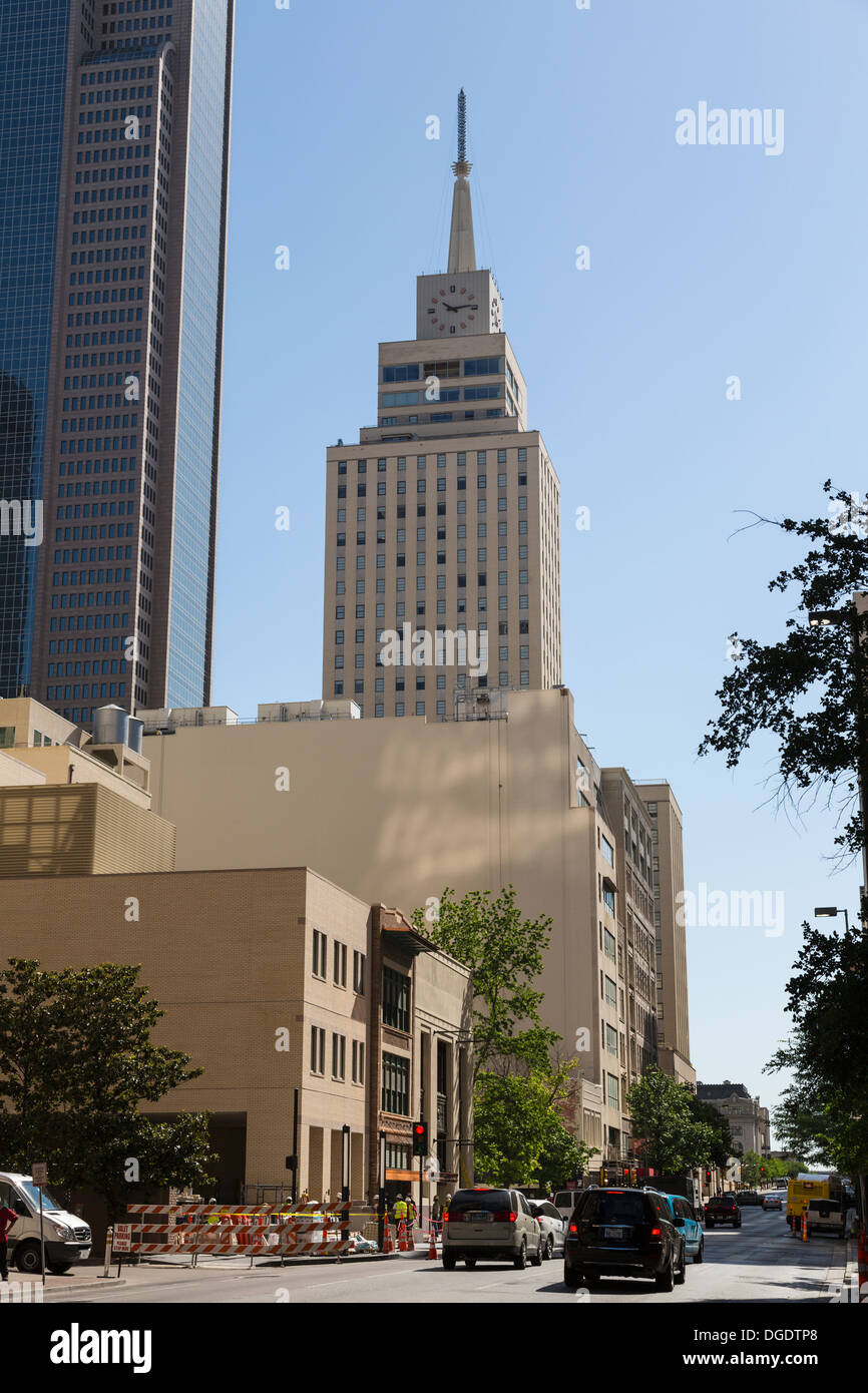 Commerce street scene shows Mercantile National Bank Building Dallas Texas USA Stock Photo