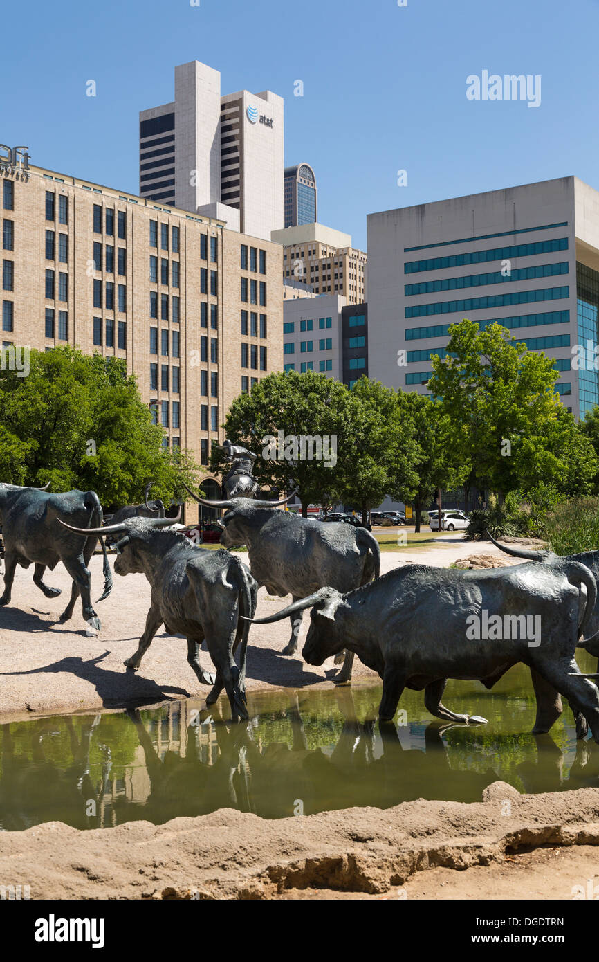 Bronze sculptures Cattle Drive Pioneer Plaza Dallas Texas USA Stock Photo