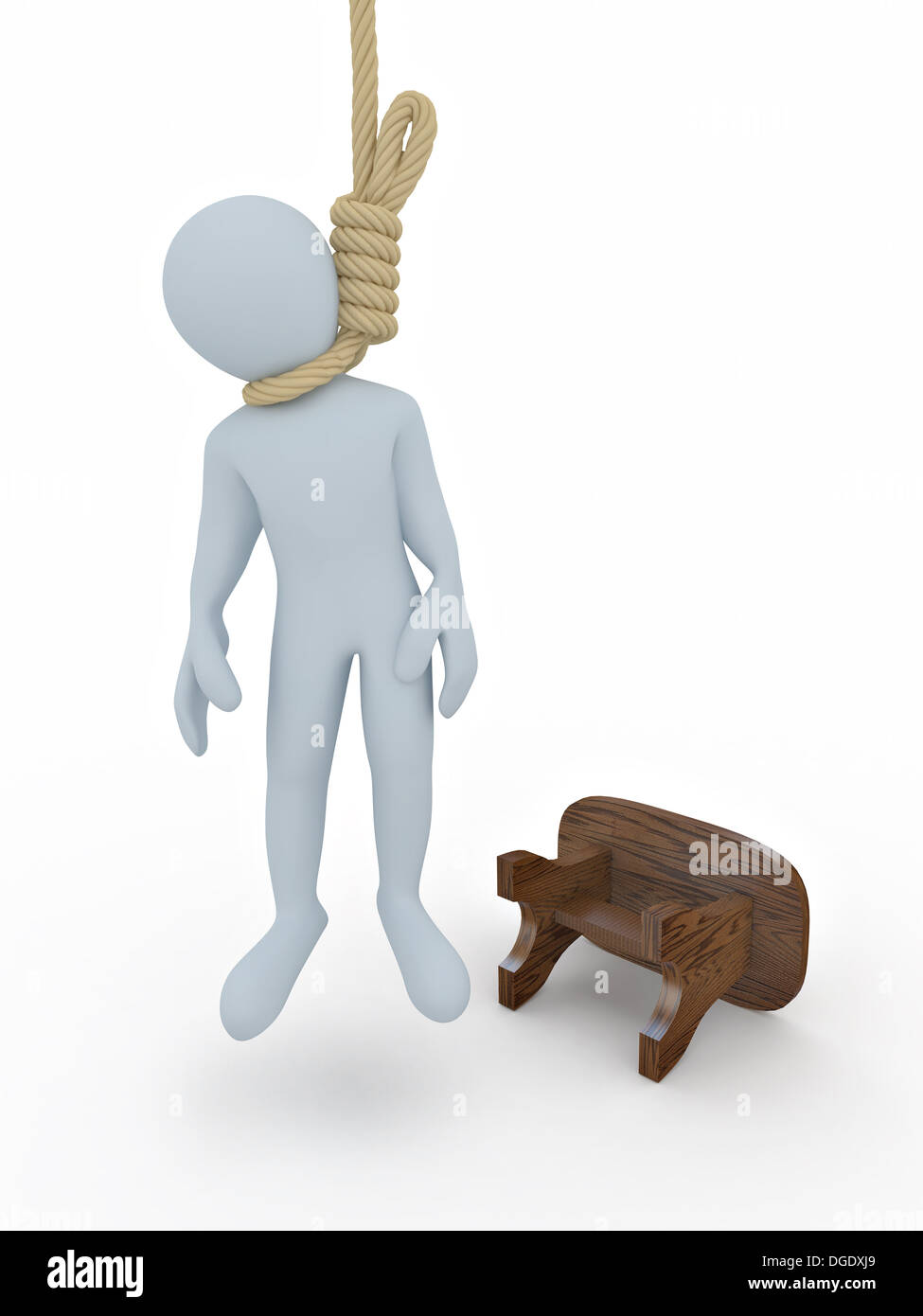 Man on the gallows on white isolated background. Suicide. 3d Stock Photo