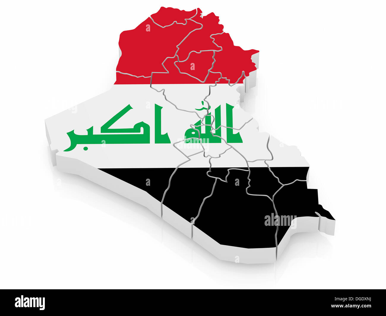 Map of Iraq in Iraqi flag colors. 3d Stock Photo