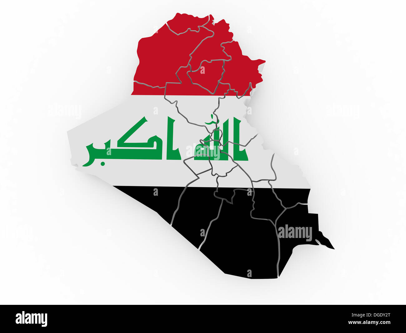 Map of Iraq in Iraqi flag colors. 3d Stock Photo