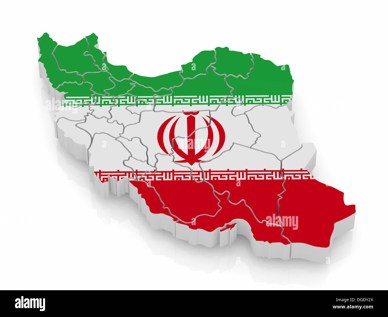 Map of Iran in Iranian flag colors. 3d Stock Photo