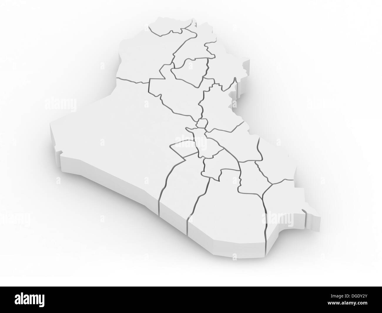 Three-dimensional map of Iraq on white isolated background. 3d Stock Photo