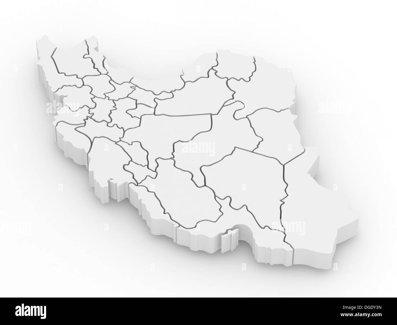 Three-dimensional map of Iran on white isolated background. 3d Stock Photo