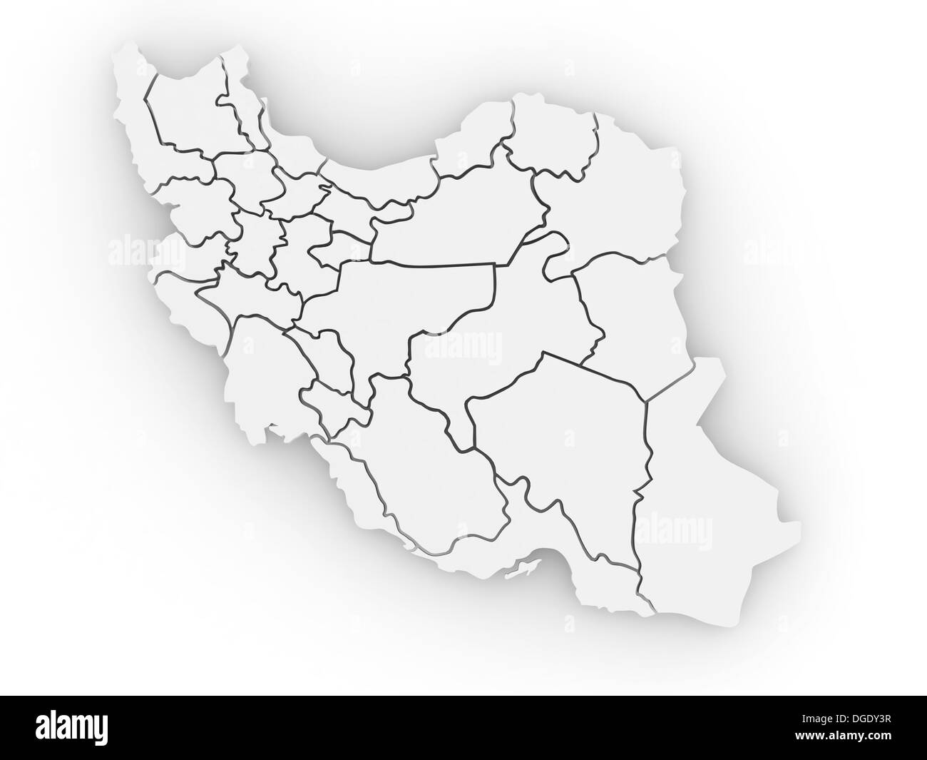 Three-dimensional map of Iran on white isolated background. 3d Stock Photo