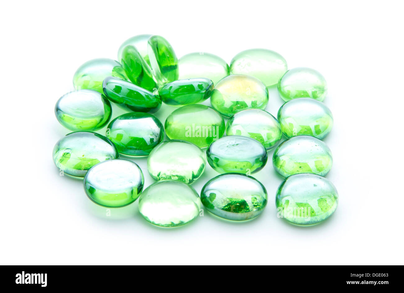 green glass beads isolated on white background Stock Photo