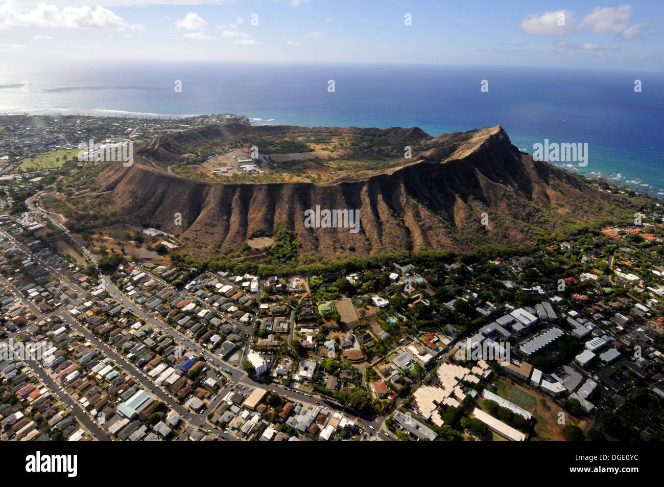 Aerial View Of Diamond Head Volcanic Crater Oahu Hawaii USA Stock 