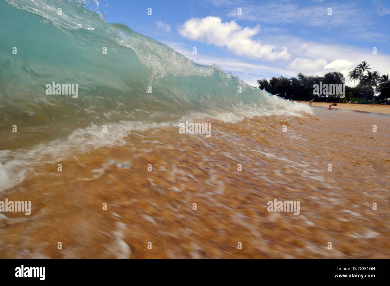 Wave breaks in Kee Beach, Kauai, Hawaii, USA Stock Photo