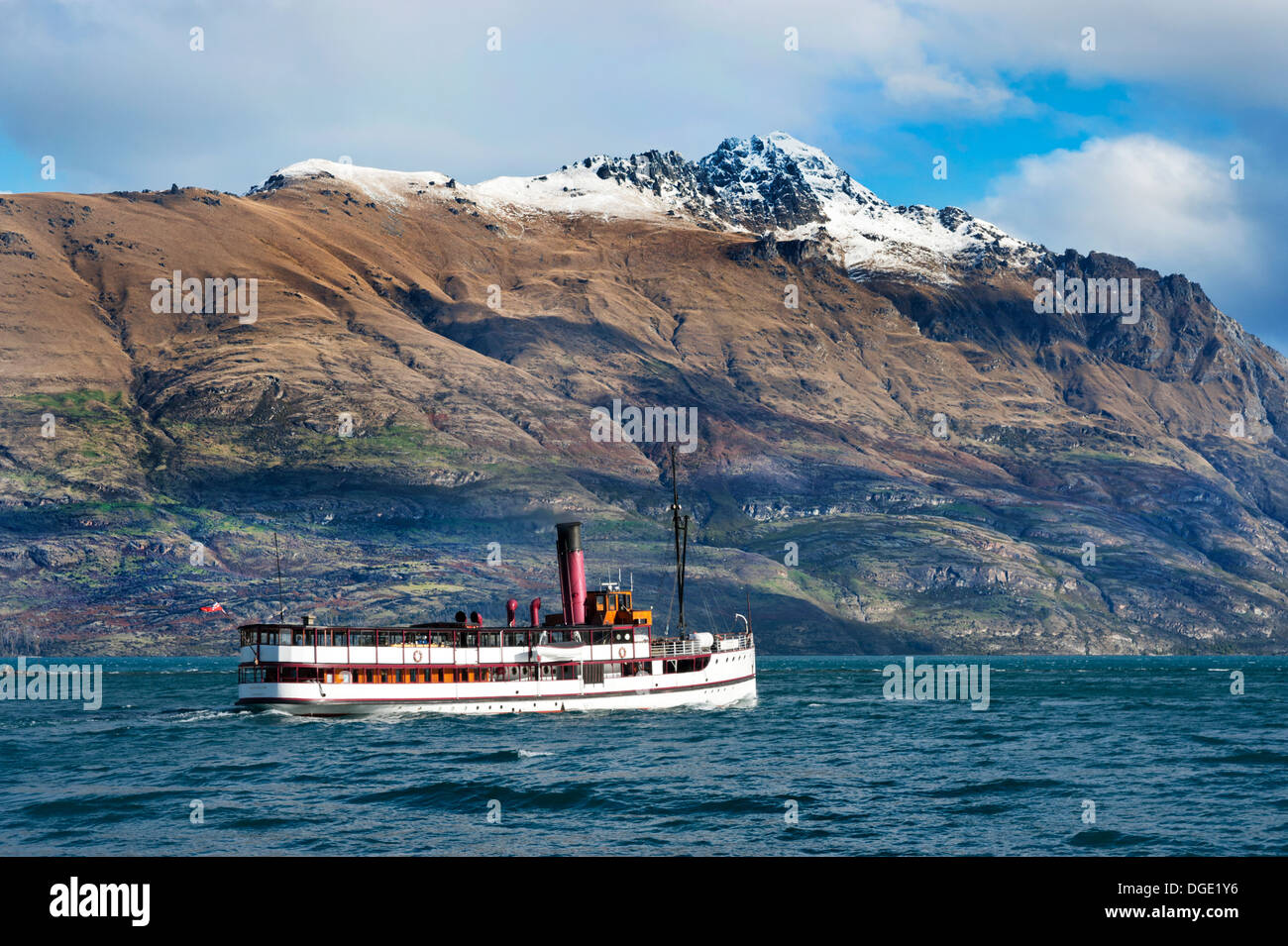 Queenstown, North Island, New Zealand. Steam cruise ship TSS Earnslaw on Lake Wakatipu Stock Photo