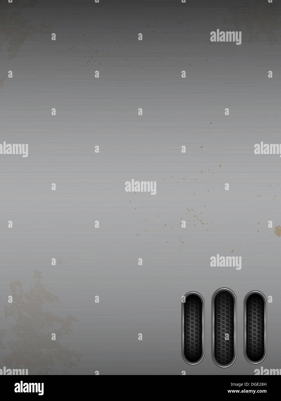 Brushed metallic background with cut out panels over mesh Stock Photo