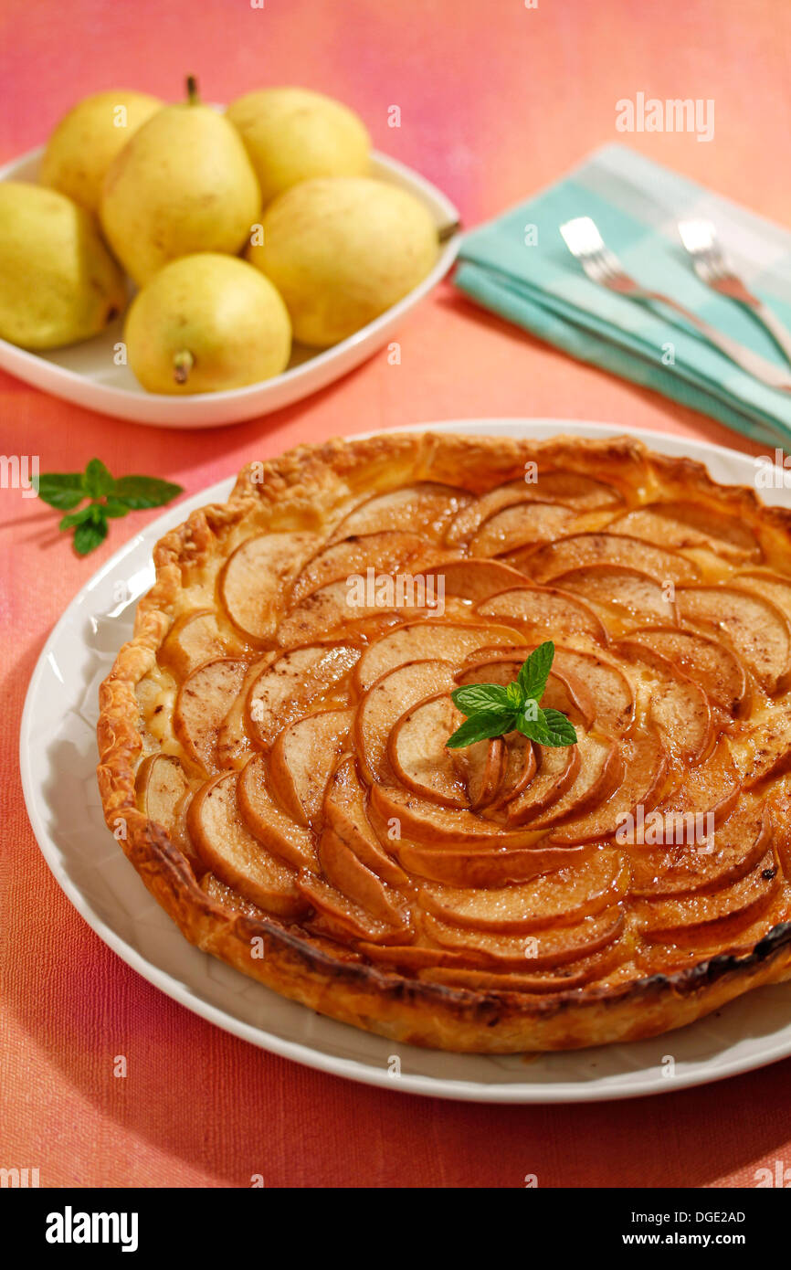 Pears tart. Recipe available. Stock Photo