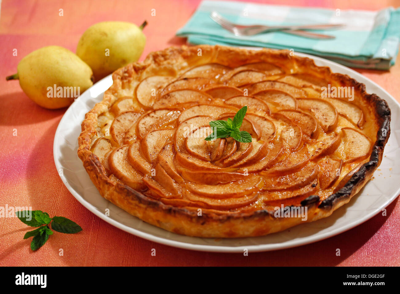 Pears tart. Recipe available. Stock Photo