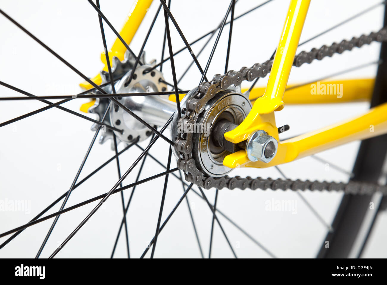 Fixed gear yellow bicycle Stock Photo Alamy