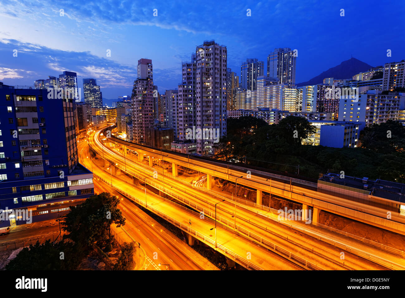 busy highway train traffic night in finance urban Stock Photo - Alamy