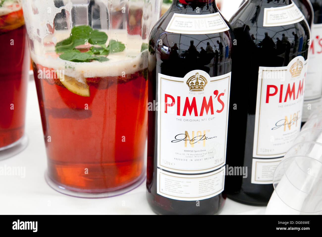 Two bottles and a jug of Pimm's Stock Photo Alamy