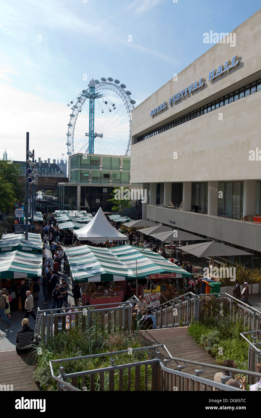 Real Food Market behind the Royal Festival Hall and the London Eye, Southbank Centre London, UK. Stock Photo