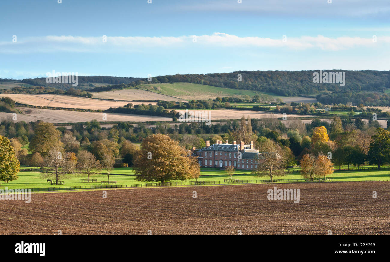 Godmersham House, set in the North Kent Downs; an idyllic rural scene in Autumn. Stock Photo