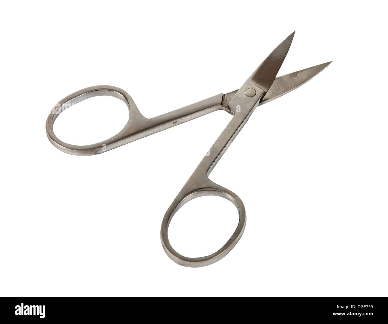 opened small manicure scissors isolated on white background Stock Photo